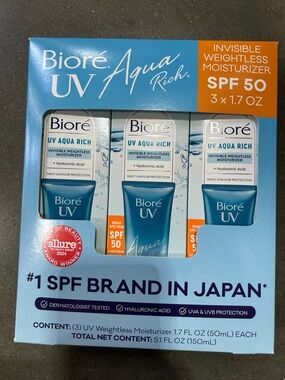 KAO Biore UV Aqua Rich Watery Essence 3 Pack Sunscreen SPF50+ 50ml=150ml